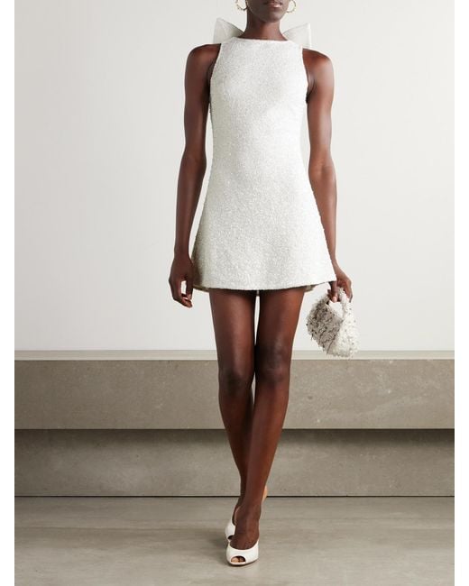 Clio Peppiatt White Lille Bow-Embellished Stretch-Tulle Mini Dress