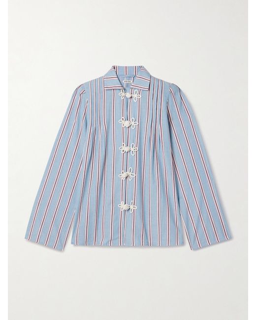 Bode Blue Jonas Embroidered Striped Cotton-Voile Shirt