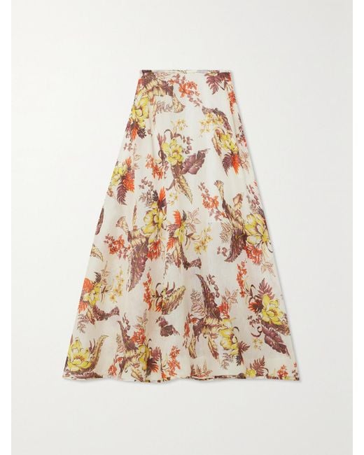 Zimmermann White Matchmaker Floral-Print Linen And Silk-Blend Gauze Maxi Skirt