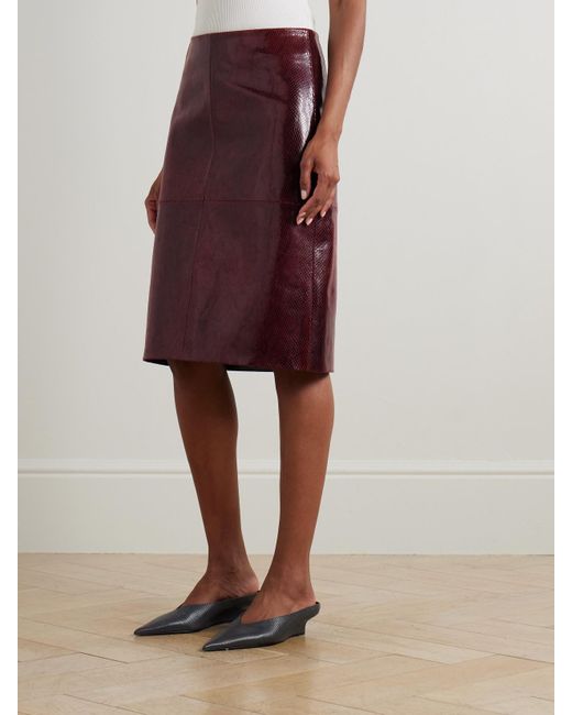 Rohe Purple Paneled Snake-Effect Patent-Leather Midi Skirt