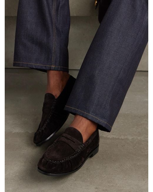 Saint Laurent Black Le Loafer Logo-Embellished Suede Loafers