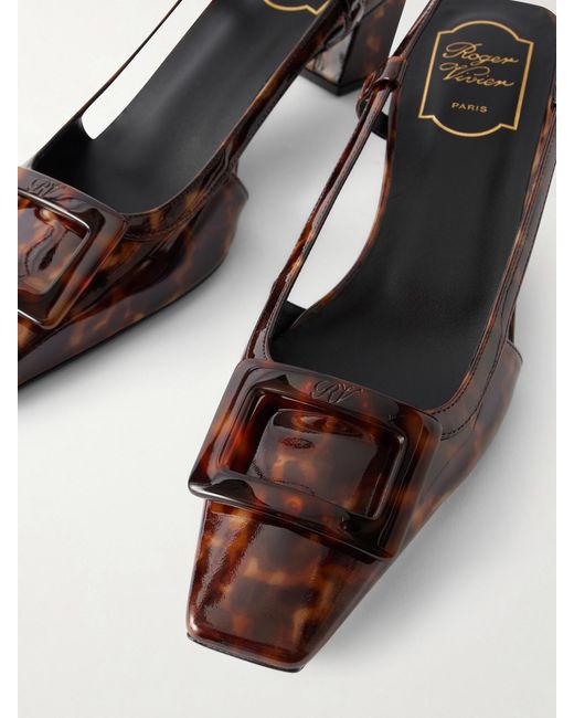 Roger Vivier Multicolor Belle Vivier 45 Animal-Print Patent-Leather Slingback Pumps