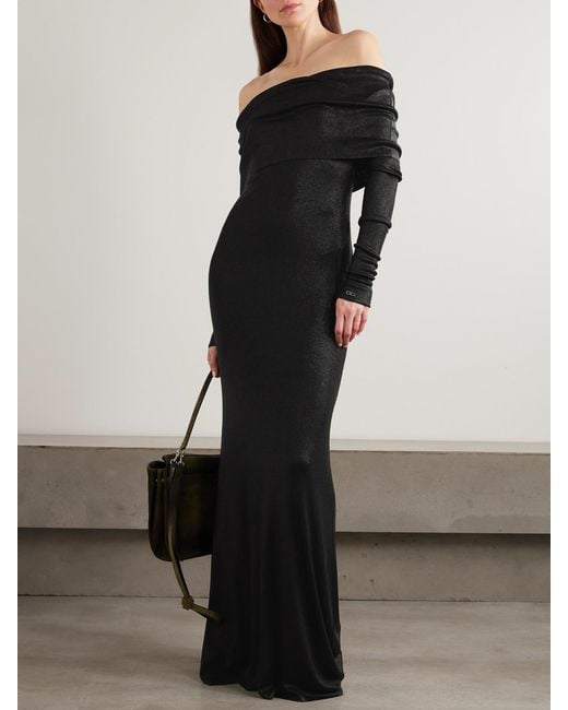 Balenciaga Black Draped Metallic Stretch-Knit Maxi Dress