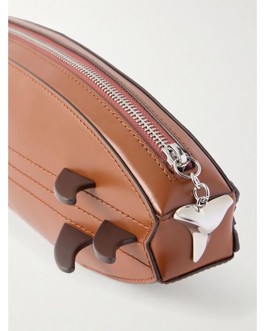 Staud Brown Surfboard Striped Leather Clutch