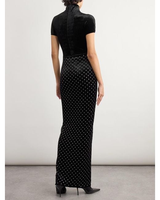 Alaïa Black Crystal-Embellished Ruched Velvet Midi Dress