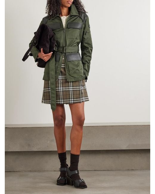 Burberry Green Belted Leather-Trimmed Shell Jacket