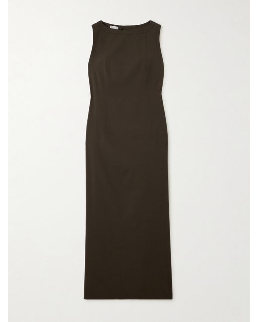 Brunello Cucinelli Brown Bead-Embellished Wool-Blend Twill Maxi Dress