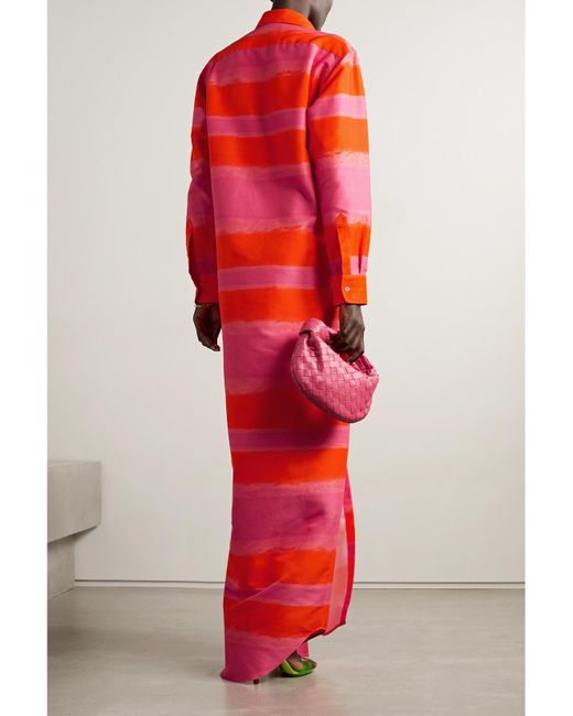 Brandon Maxwell Red Striped Cotton And Silk-Blend Faille Maxi Shirt Dress