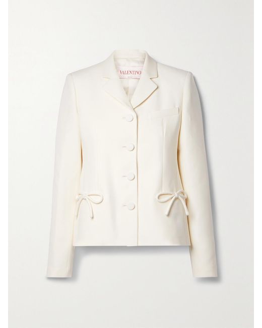 Valentino Garavani Natural Bow-Detailed Wool And Silk-Blend Crepe Jacket