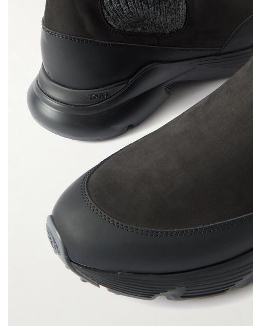 Tod's Black Stretch-Knit, Leather And Rubber Sneakers