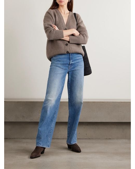 Mother Blue Tunnel Vision Sneak High-Rise Straight-Leg Jeans