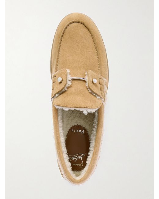 Christian Louboutin Natural Chambeliboat Loafers Aus Veloursleder Mit Shearling-Futter