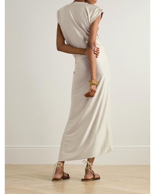 Rabanne Natural Asymmetrisches Midikleid Aus Glänzendem Jersey Mit Verzierung