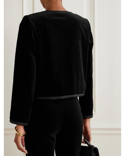 Posse Black Quincy Cropped Satin-Trimmed Cotton-Velvet Jacket
