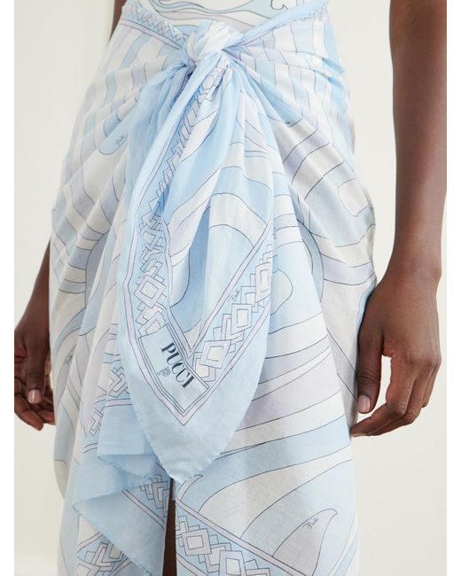 Emilio Pucci Blue Printed Cotton-Voile Pareo