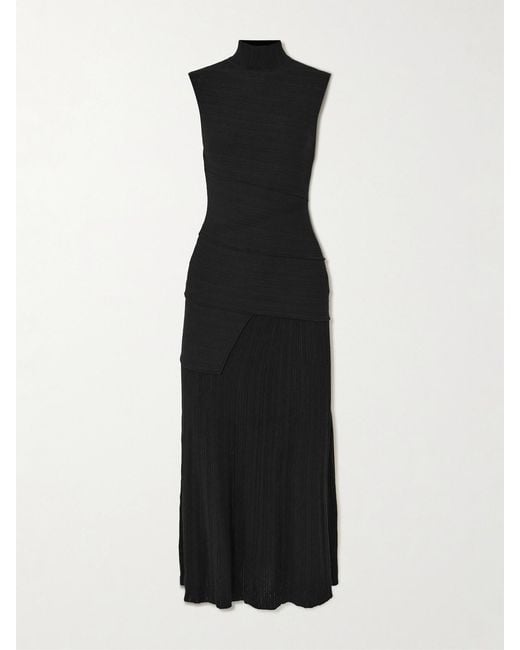 Proenza Schouler Black Federica Layered Ribbed-Knit Midi Dress