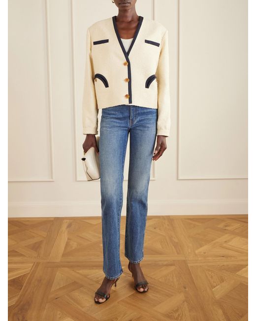 Blazé Milano Natural Orinda Riviera Cropped Cotton-Blend Bouclé Blazer
