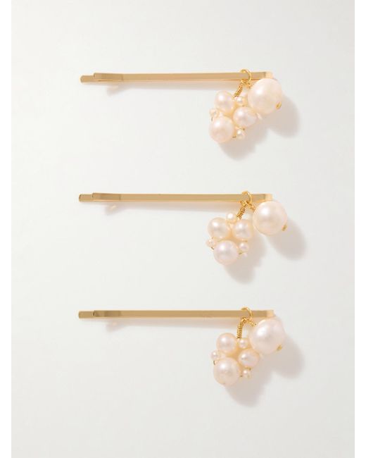 Completedworks White Set Of Three-Plated Pearl Hair Clips