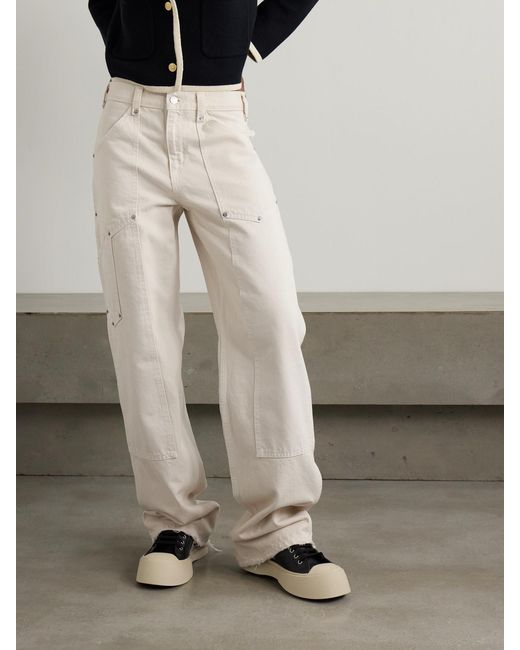 Re/done Natural Workwear Frayed Embellished Mid-Rise Boyfriend Jeans