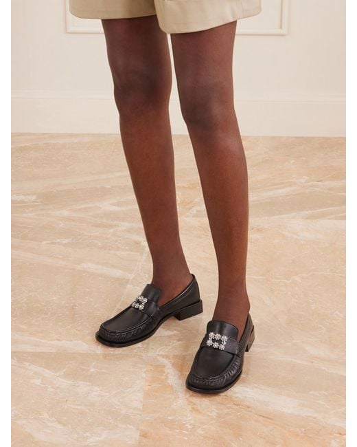 Roger Vivier Black Viv Moc 25 Embellished Gathered Leather Loafers