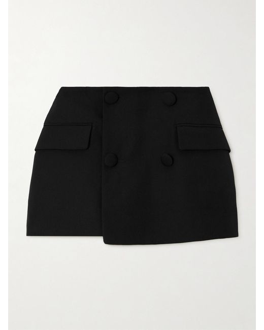 Balmain Black Wrap-Effect Button-Embellished Wool Shorts