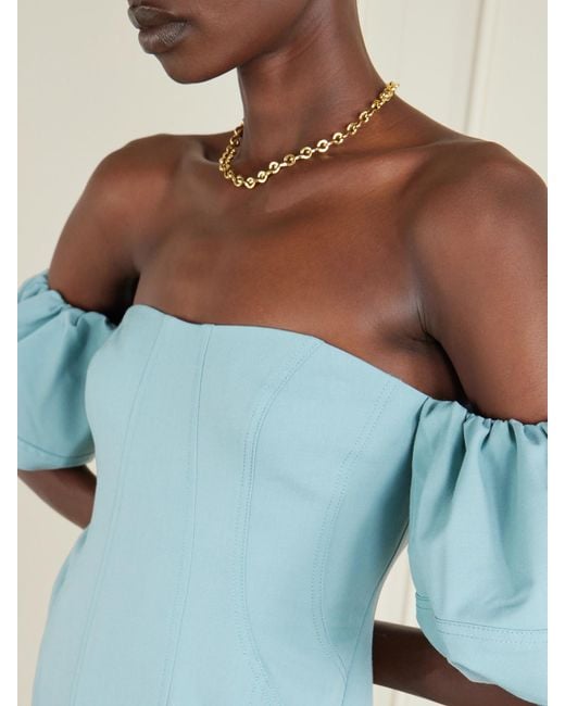 Ulla Johnson Blue Nina Off-The-Shoulder Paneled Twill Midi Dress