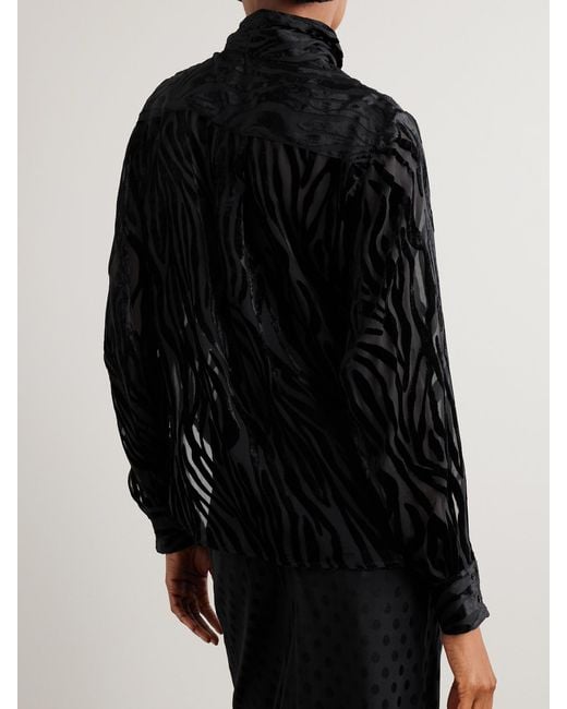 Isabel Marant Black Geona Tie-Neck Devoré-Velvet Blouse