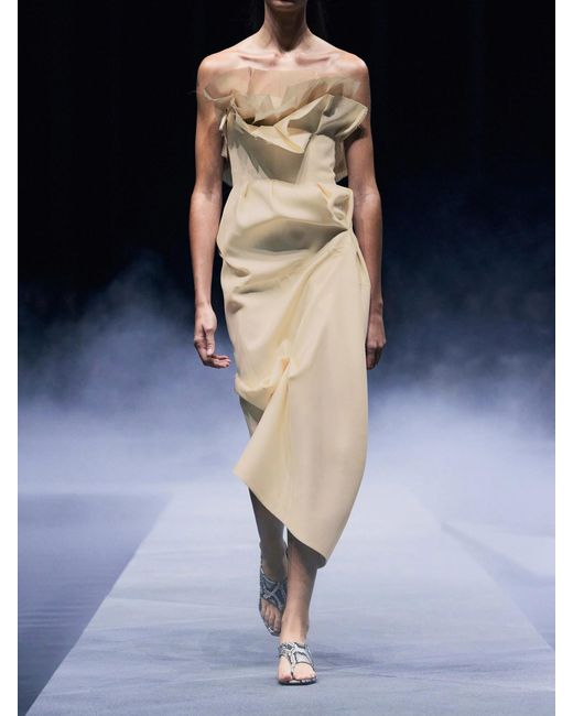 Khaite Natural Salm Frayed Ruffled Wool And Silk-Blend Cady Midi Dress