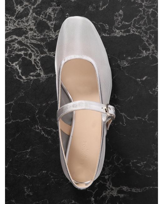 Le Monde Beryl White Metallic Leather-Trimmed Mesh Mary Jane Ballet Flats
