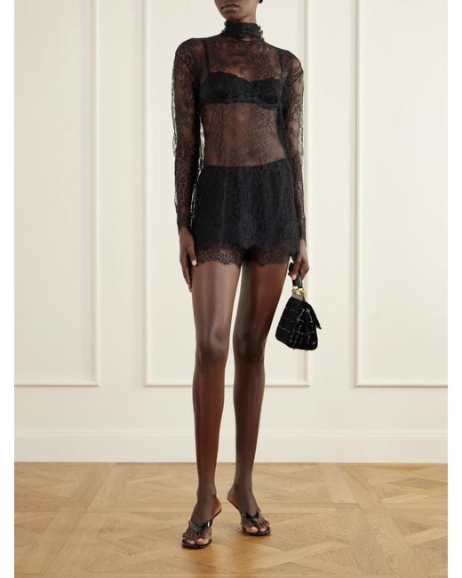 Dolce & Gabbana Black Lace-Trimmed Silk-Blend Balconette Bra
