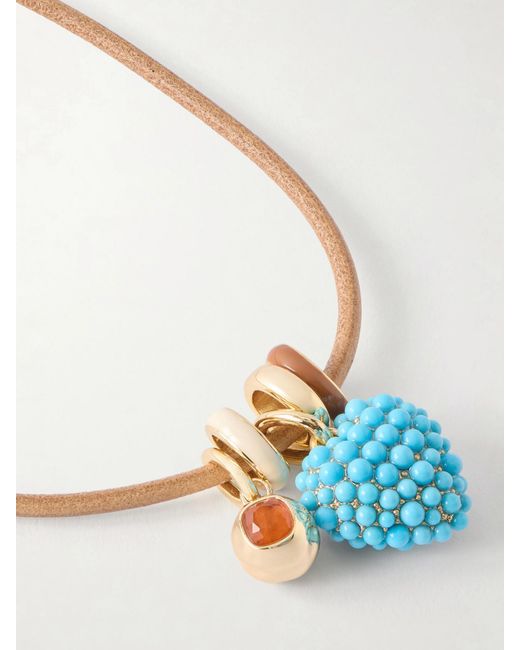 Roxanne Assoulin Natural The Leather Stone Slider-Tone, Turquois, Enamel And Leather Necklace