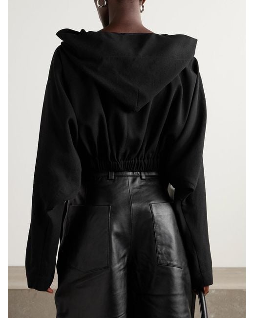 Rick Owens Black Cropped Wool-Crepe Hoodie