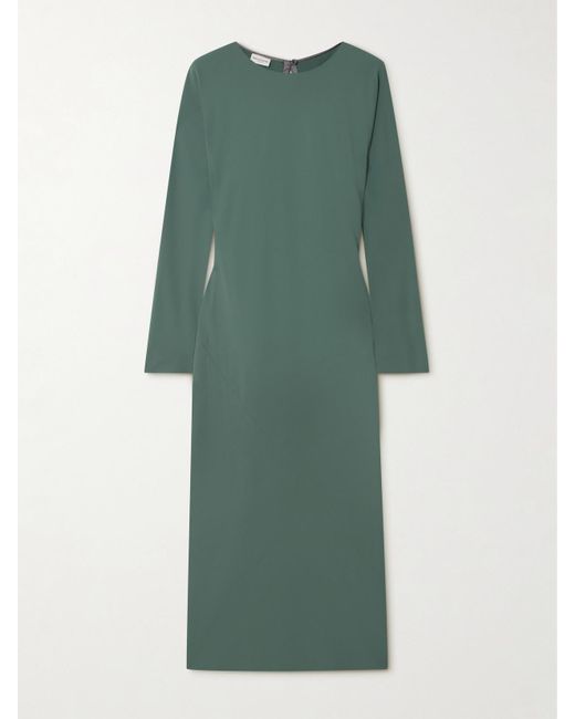 Dries Van Noten Green Paneled Crepe De Chine Midi Dress
