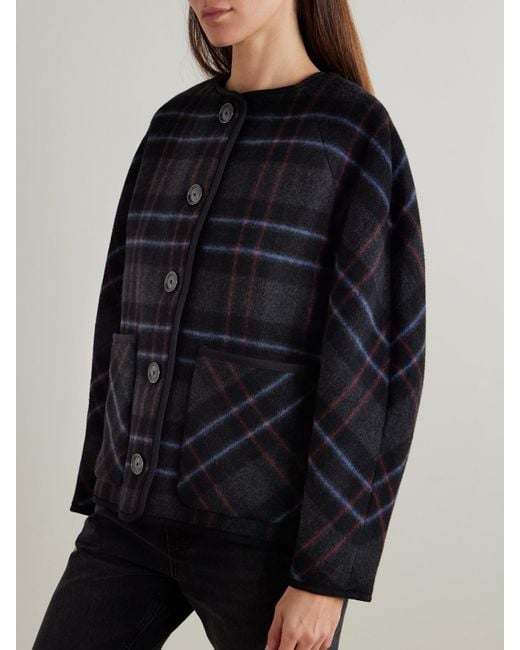 Veronica Beard Black Martine Scarf-Detailed Checked Wool-Blend Jacket