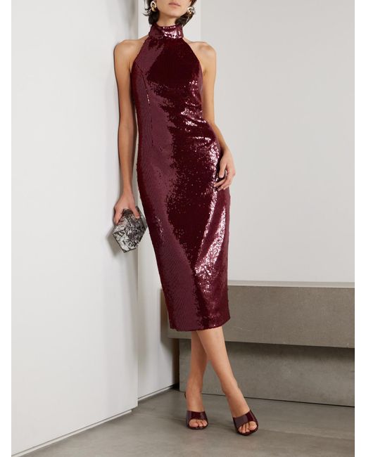 Rebecca Vallance Red Zelda Midikleid Aus Satin Mit Pailletten Und Schleifen