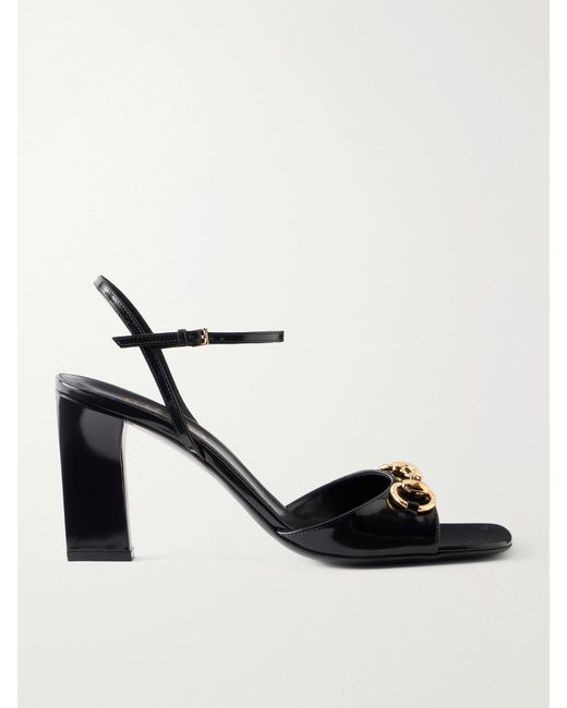 Gucci White Signora Horsebit-Embellished Leather Sandals