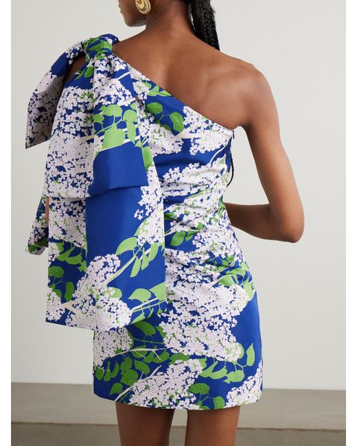BERNADETTE Blue Josselin Asymmetrisches Minikleid Aus Taft Mit Blumenprint Und Schleife