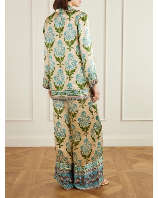 Emporio Sirenuse Green Jila Three Floral-Print Silk-Satin Shirt