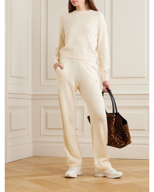 Sporty & Rich Natural Src Cropped Embroidered Cashmere And Wool-Blend Sweater