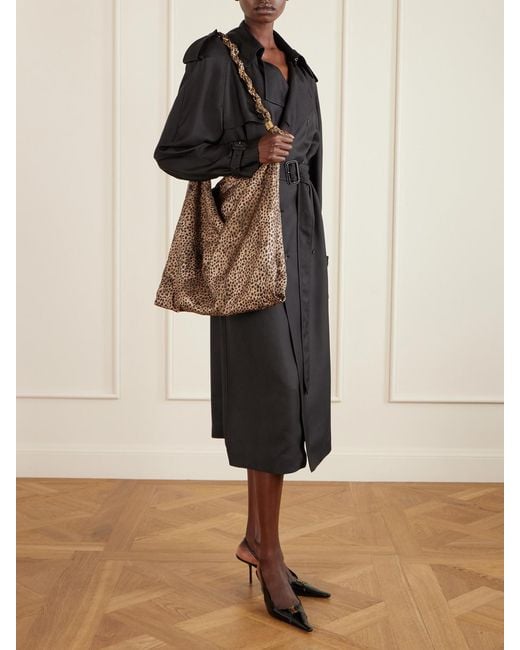 Saint Laurent Brown Amalia Medium Leopard-Print Silk-Satin Tote