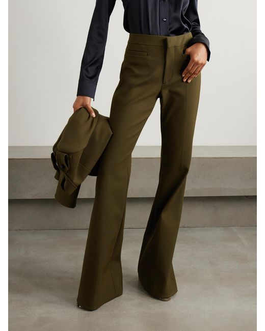 Burberry Green Twill Flared Pants