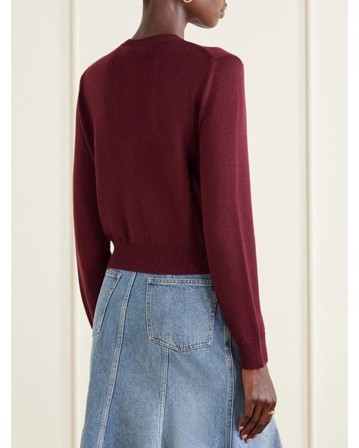 Erdem Red Embellished Ribbed Merino Wool Cardigan