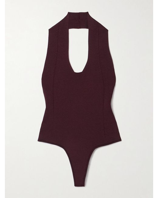 Khaite Purple Toto Stretch-Knit Halterneck Bodysuit