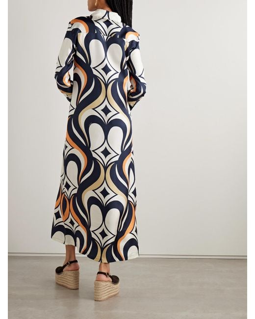 LaDoubleJ Blue Icon Printed Silk-Twill Maxi Shirt Dress