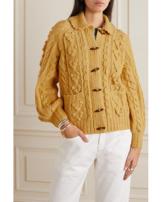 Doen + Net Sustain Rive Cable-knit Alpaca-blend Cardigan in Yellow | Lyst UK
