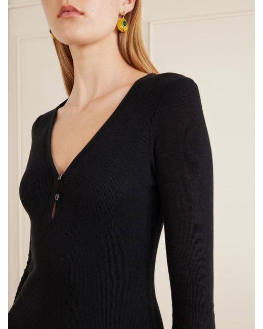 James Perse Black Ribbed Cotton And Cashmere-Blend Mini Dress