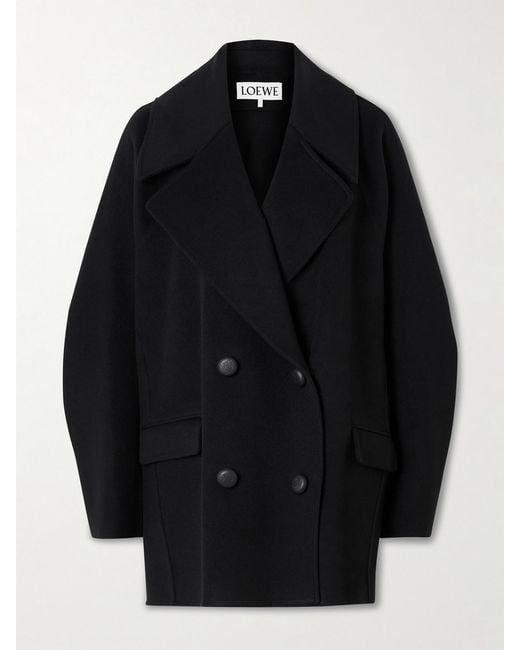 Loewe Black Double-Breasted Wool Coat