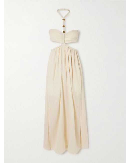 Isabel Marant Natural Justine Neckholder-Maxikleid Aus Baumwollgaze Mit Cut-Outs Und Verzierungen