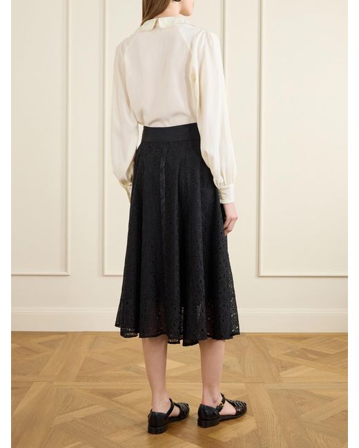 Maison Mayle Black Djuna Broderie Anglaise Silk Midi Skirt