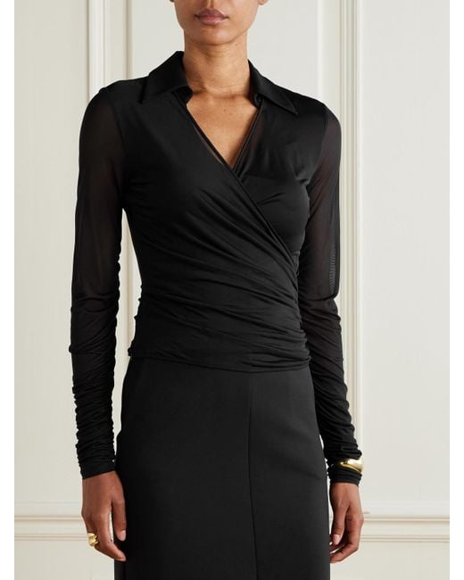 Max Mara Black Wickelbluse Aus Stretch-Jersey Mit Applikation